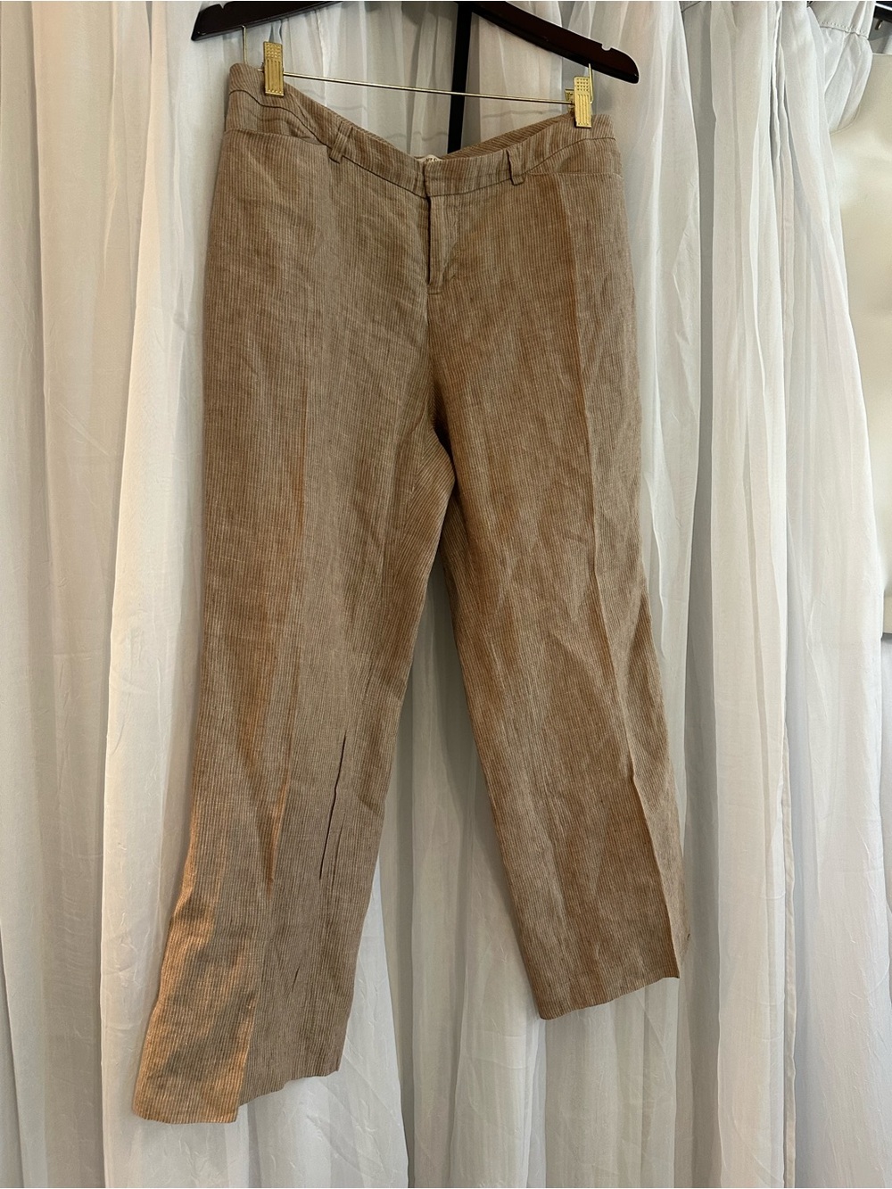 Cold water creek Tan stripes linen pants waist 34” and rise 9.5” and inseam 27”